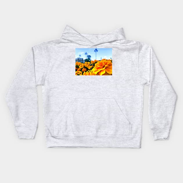 Yellow flowers in the city Kids Hoodie by Evgeniya